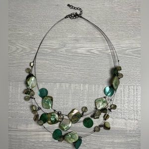 Multi green beaded layered necklace